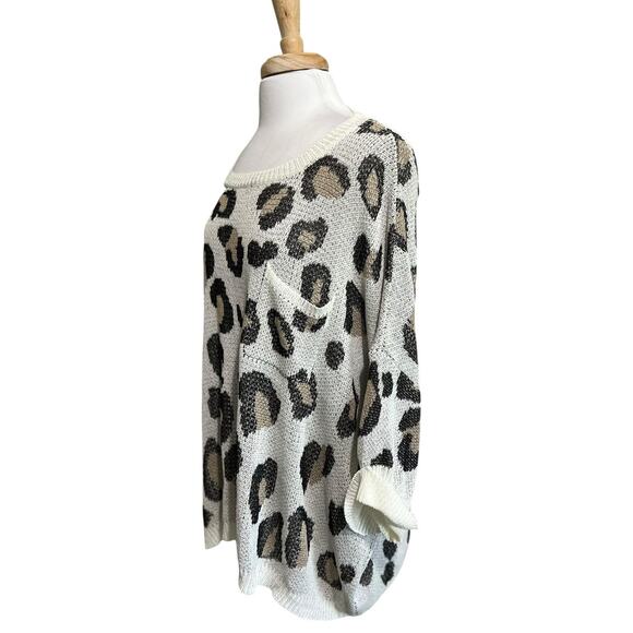 JODIFL Womens L Oversized Pullover Slouch Sweater Leopard Print Half Sleeve NEW - Picture 4 of 7